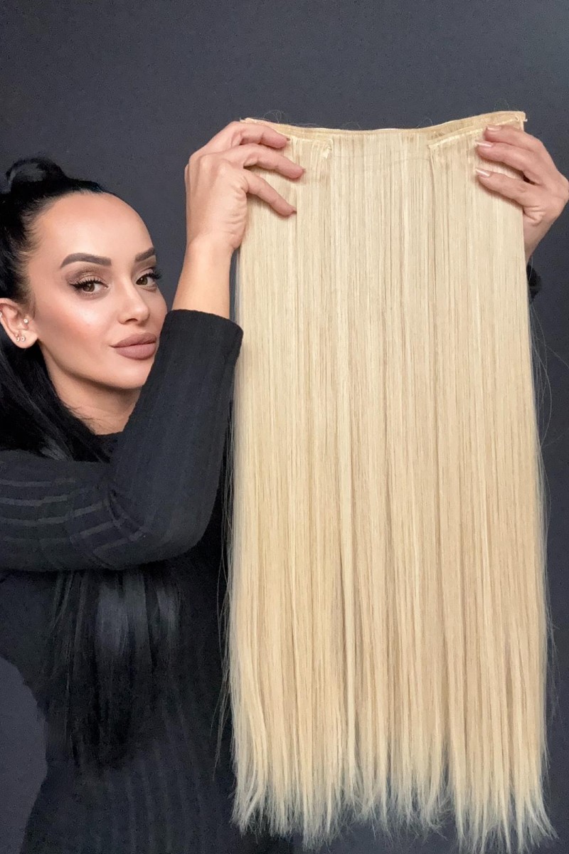 Sarı Gerçek Saç Dokusunda Fiber sentetik Yarımay+2 yan çıtçıt saç