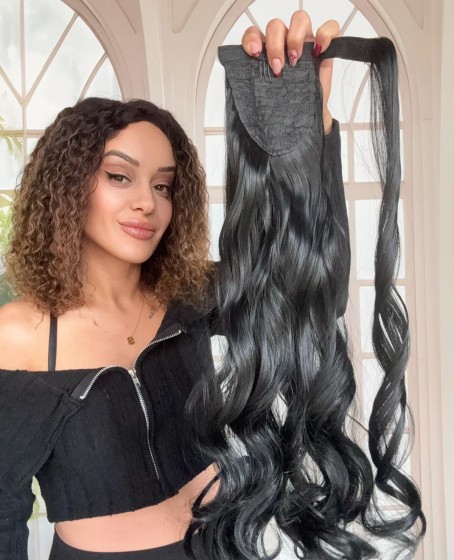 Mavi Siyah Cırtcıtllı Dolamalı Postiş At Kuyruğu Dalgalı