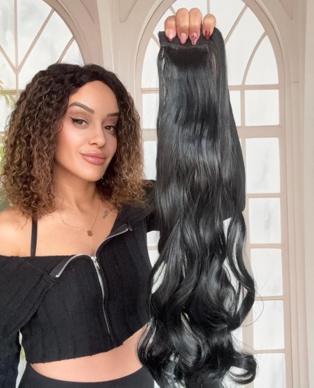 Mavi Siyah Cırtcıtllı Dolamalı Postiş At Kuyruğu Dalgalı