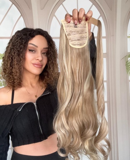 Platin Röfleli Cırtcıtllı Dolamalı Postiş At Kuyruğu Dalgalı