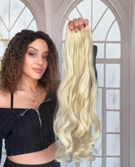 Platin Sarı Cırtcıtllı Dolamalı Postiş At Kuyruğu Dalgalı