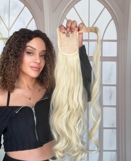 Platin Sarı Cırtcıtllı Dolamalı Postiş At Kuyruğu Dalgalı