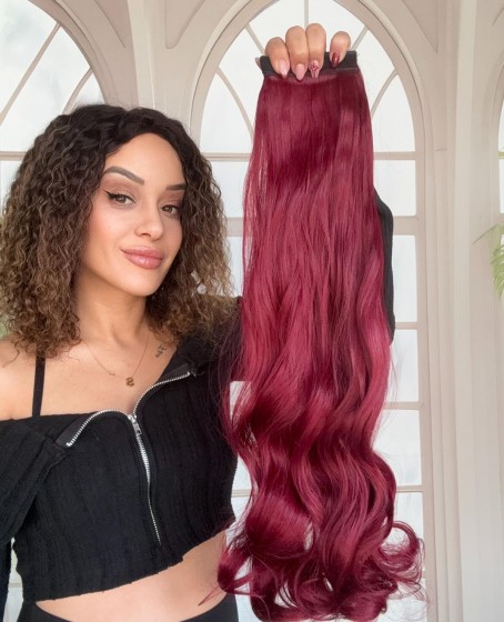 Kızıl Cırtcıtllı Dolamalı Postiş At Kuyruğu Dalgalı