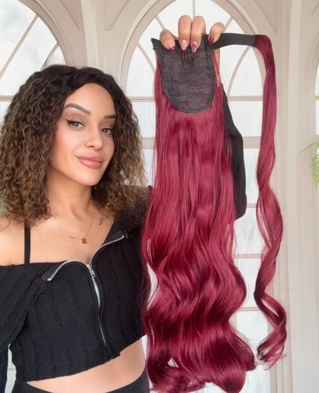 Kızıl Cırtcıtllı Dolamalı Postiş At Kuyruğu Dalgalı