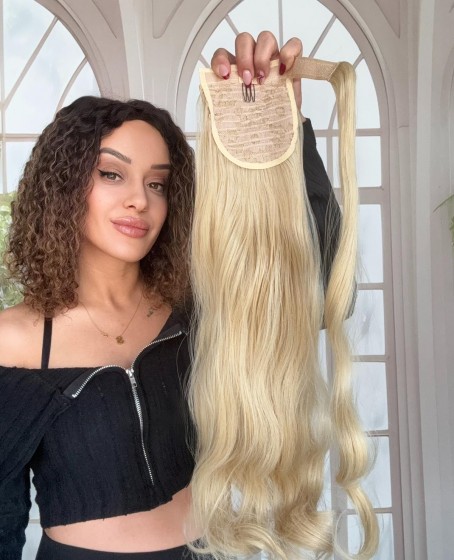 Koyu Sarı Cırtcıtllı Dolamalı Postiş At Kuyruğu Dalgalı