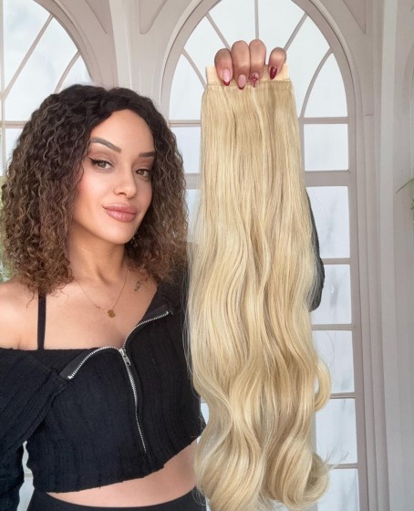 Koyu Sarı Cırtcıtllı Dolamalı Postiş At Kuyruğu Dalgalı