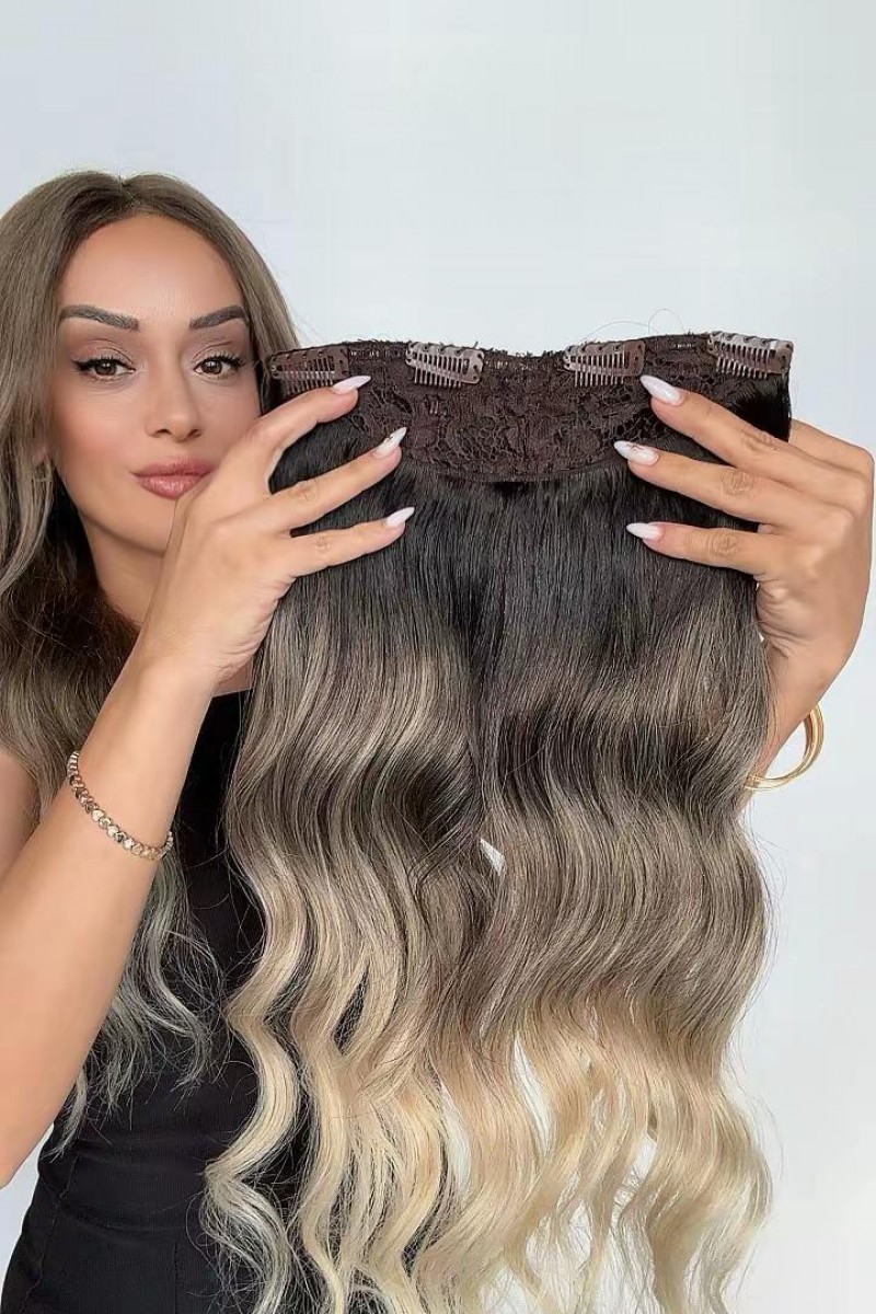 Yarımay+2 yan %100 gerçek çıtçıt saç