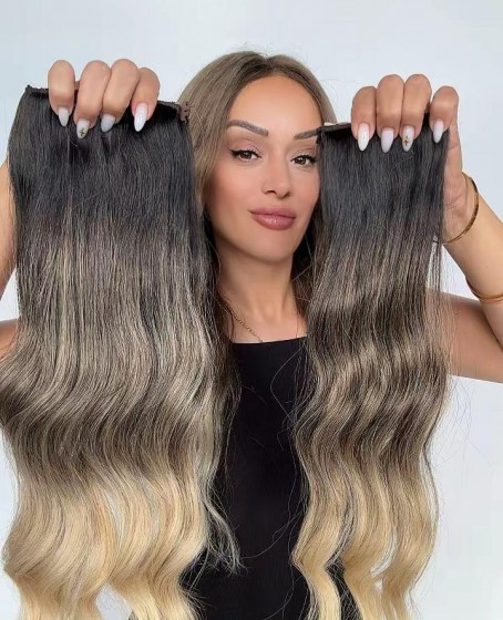 Yarımay+2 yan %100 gerçek çıtçıt saç