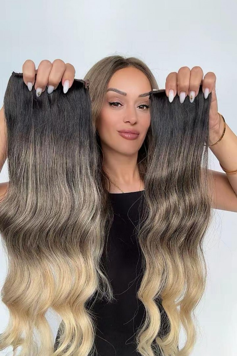 Yarımay+2 yan %100 gerçek çıtçıt saç
