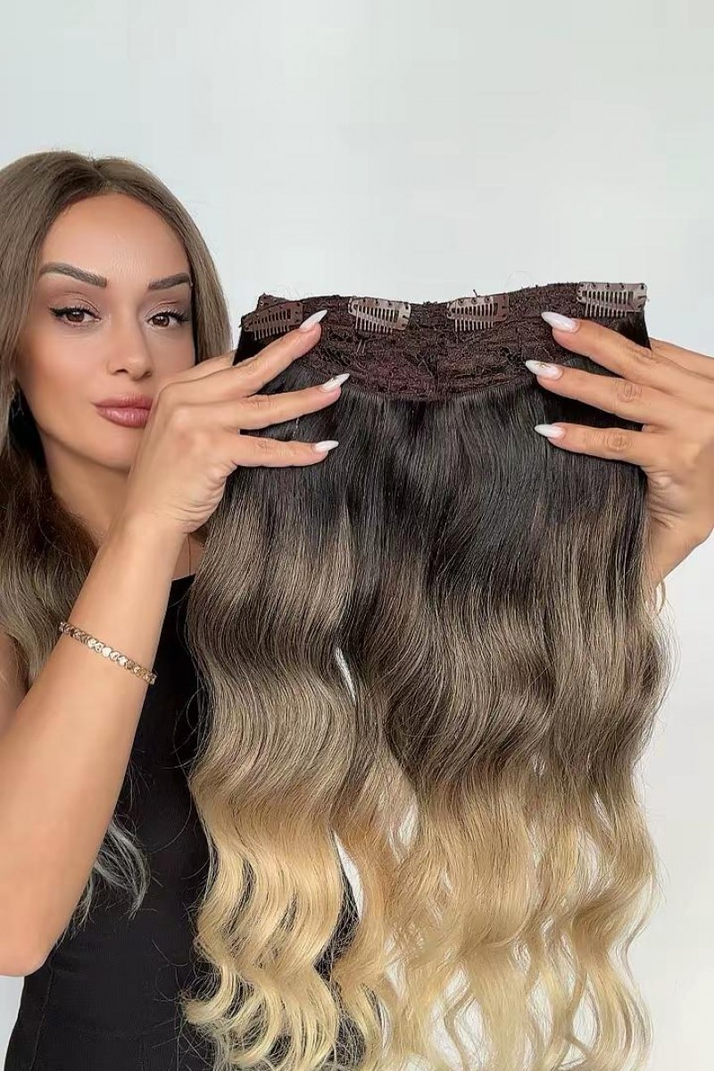 Yarımay+2 yan %100 gerçek çıtçıt saç
