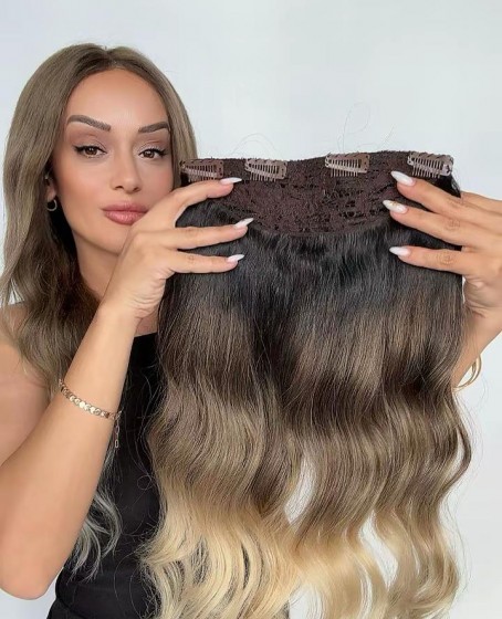 Yarımay+2 yan %100 gerçek çıtçıt saç