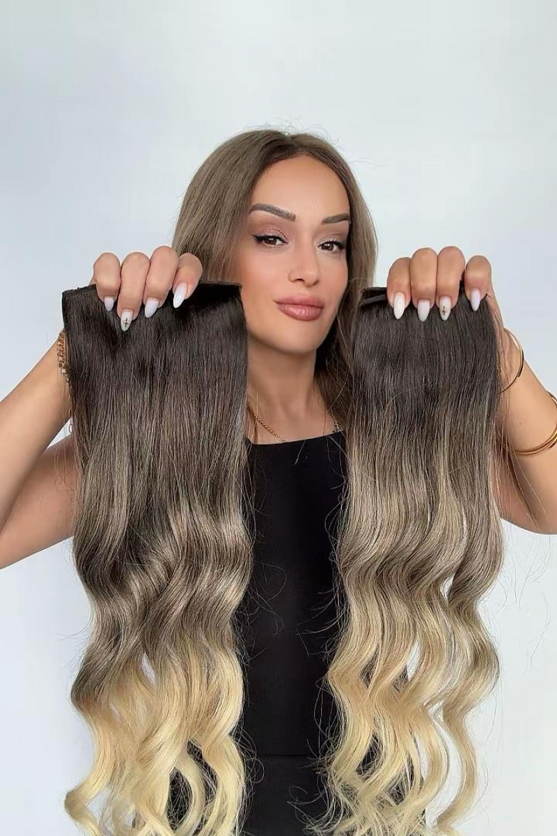 Yarımay+2 yan %100 gerçek çıtçıt saç
