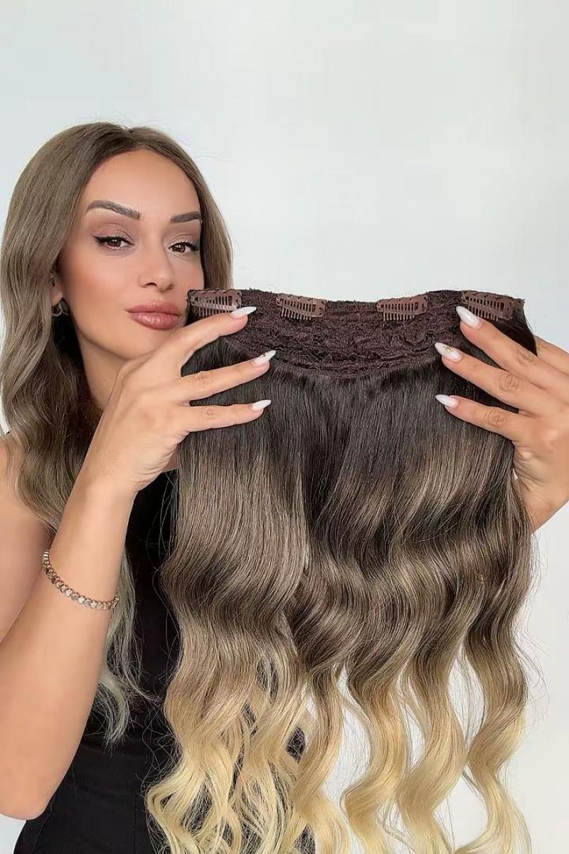 Yarımay+2 yan %100 gerçek çıtçıt saç