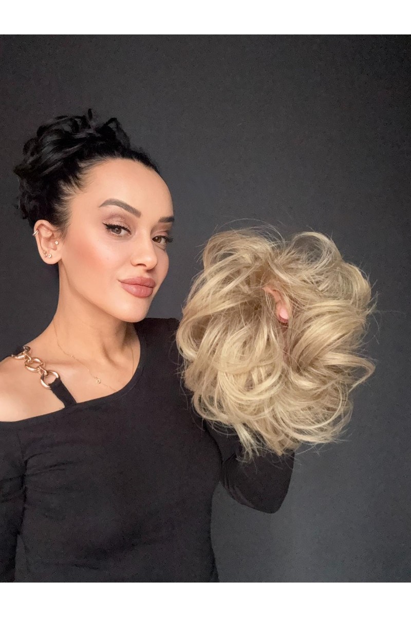 Saçlı Lastikli Topuz Toka - Küllü Kumral