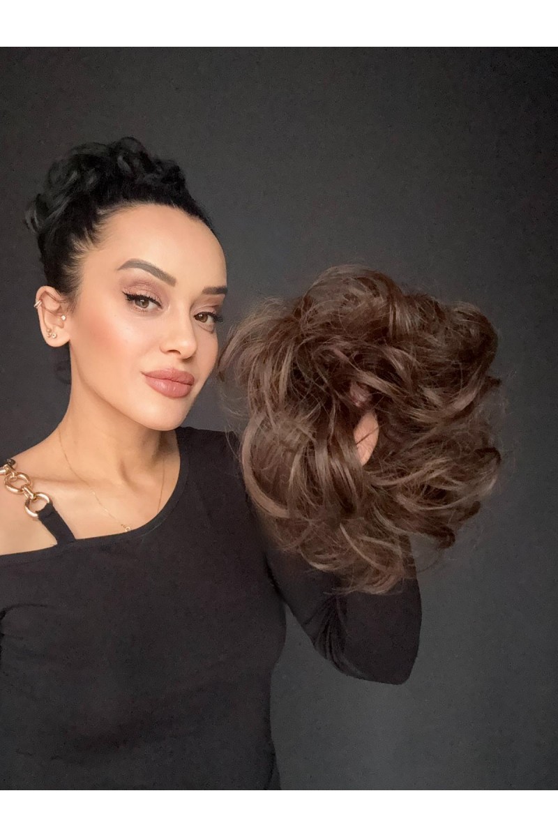 Saçlı Lastikli Topuz Toka - Gizemli KAhve