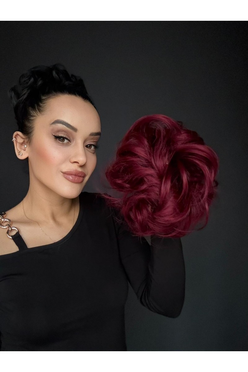 Saçlı Lastikli Topuz Toka - Kızıl