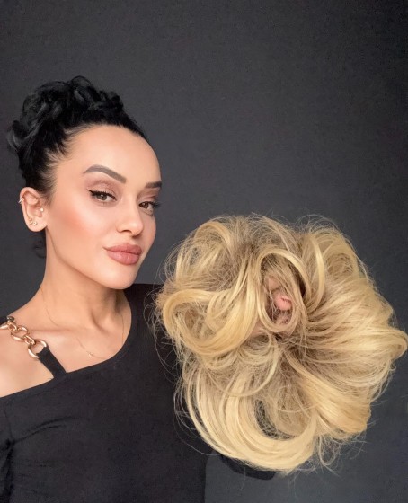 Saçlı Lastikli Topuz Toka -