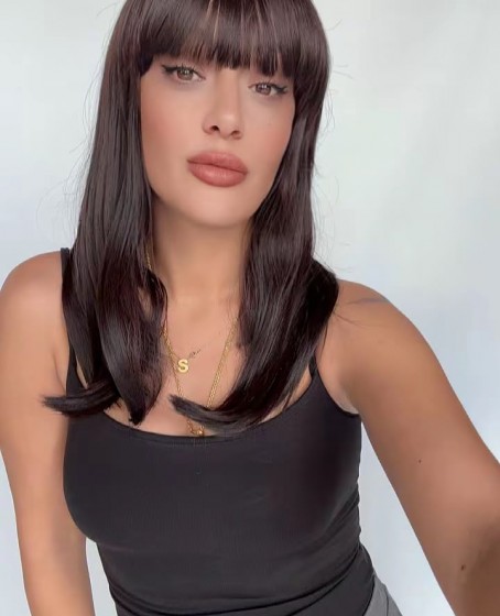 Kestane rengi Perçemli Orta Boy Medikal Peruk 