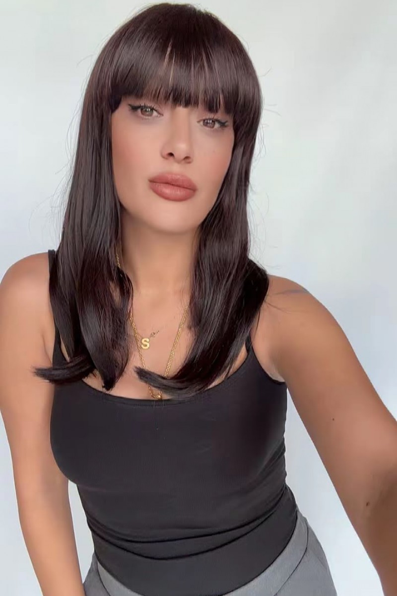 Kestane rengi Perçemli Orta Boy Medikal Peruk 