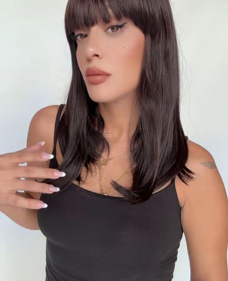 Kestane rengi Perçemli Orta Boy Medikal Peruk 