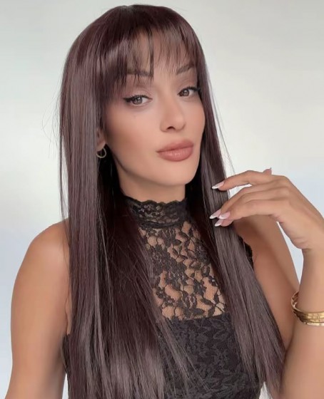 Bitter Kahve Düz uzun Perçemli Medikal Peruk