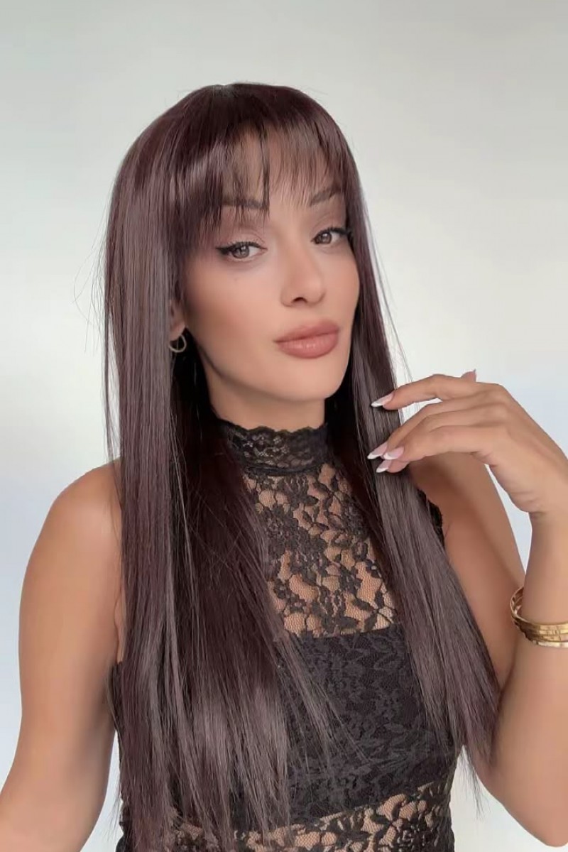 Bitter Kahve Düz uzun Perçemli Medikal Peruk