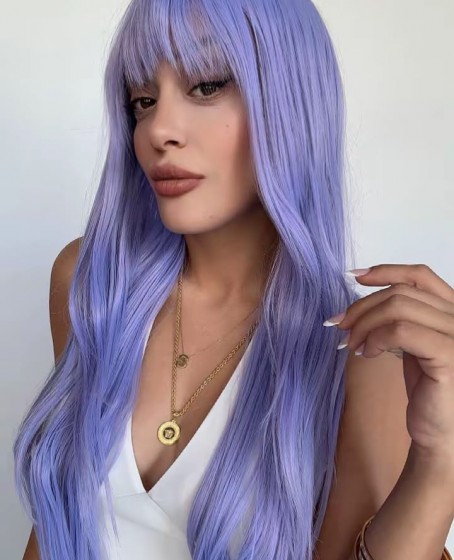 Mor Uzun Perçemli Cosplay Peruk