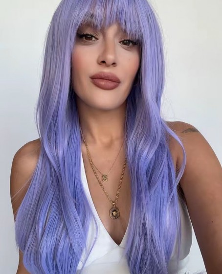Mor Uzun Perçemli Cosplay Peruk