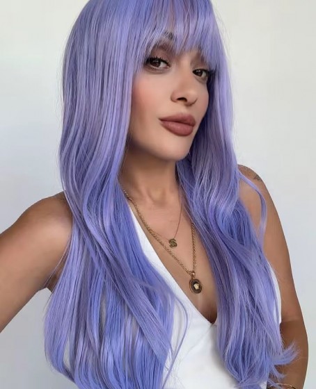 Mor Uzun Perçemli Cosplay Peruk