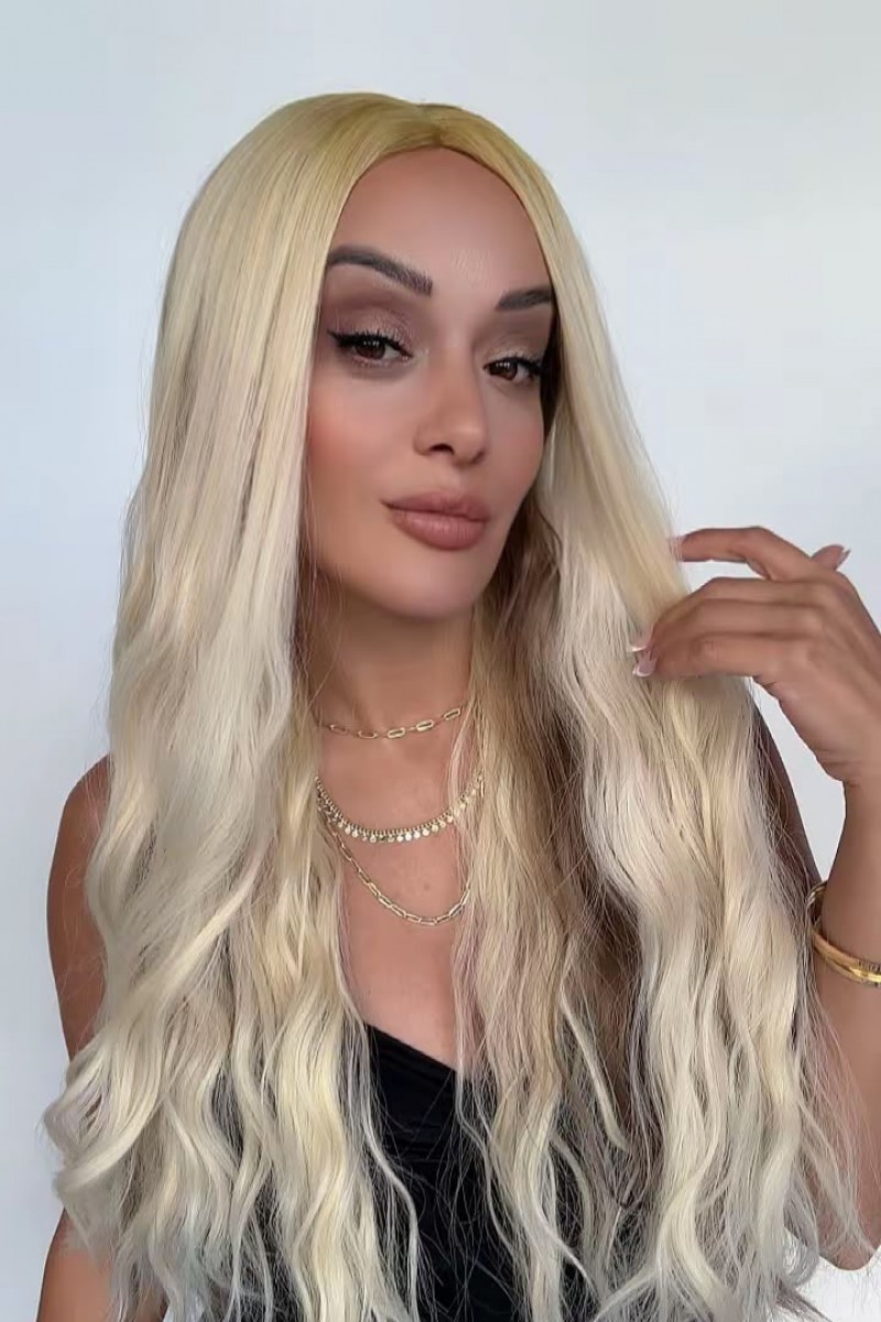Sarı Kumral mix ombreli Uzun Medikal Peruk Tepe kısmı baş derili