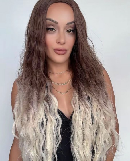 Ombreli Uzun Doğal Dalgalı Medikal Peruk