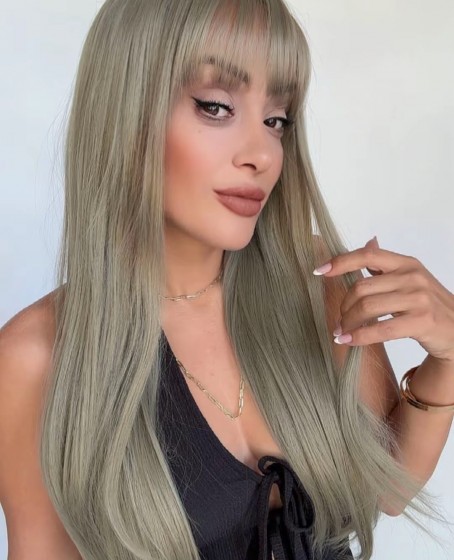Sarı Gri Perçemli Medikal Uzun peruk