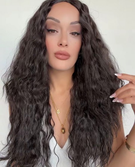 Afro Dalgalı Koyu Kestane Tepe kısmı baş derisi görünümlü Medikal Peruk