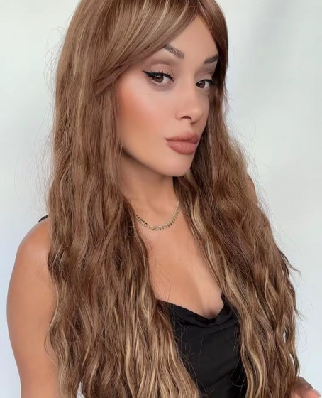 Akdeniz Balyajı Işıltılı uzun doğal dalgalı Medikal peruk