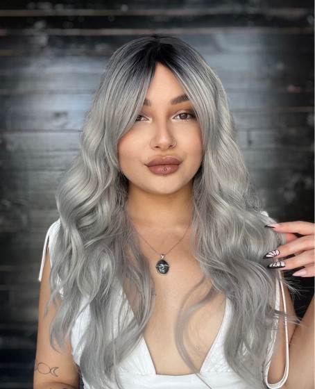 Hafif Dalgalı Mini kahküllü Özel kesim Yeni seri Medikal gerçek saç dokulu peruk 7836 Suzan peruk Siyah gri