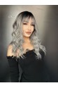 Dalgalı Kısa Perçemli Fiber Sentetik Peruk - Siyah / Gri Ombreli