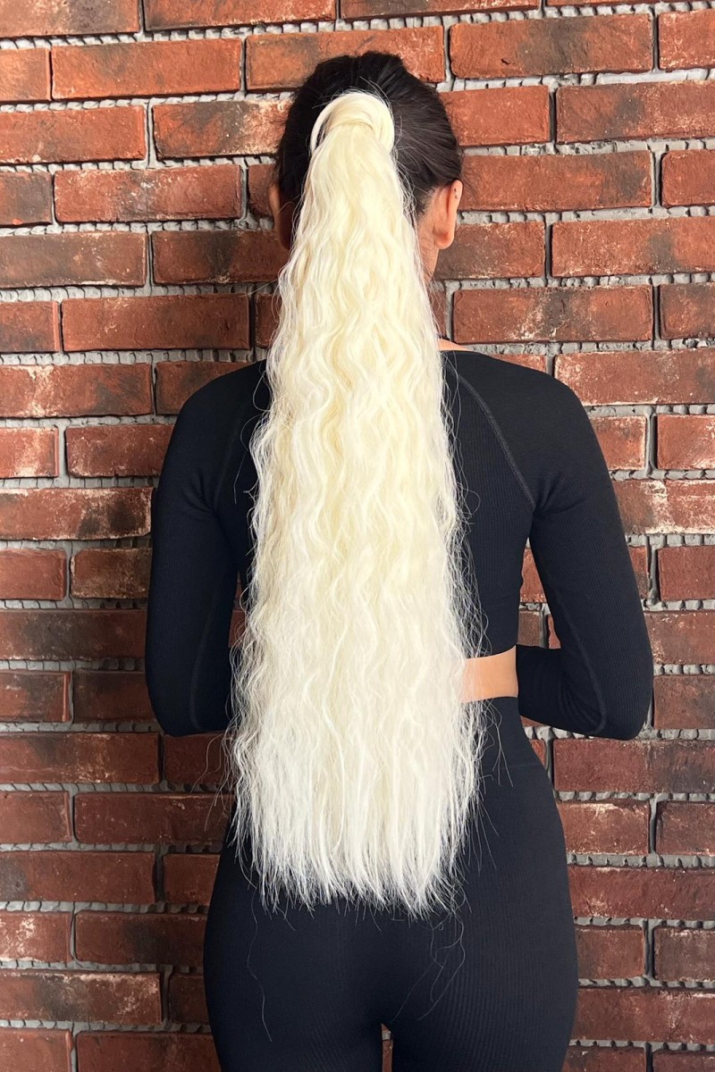 Bağlamalı Kabarık Dalgalı At Kuyruğu - Açık Platin