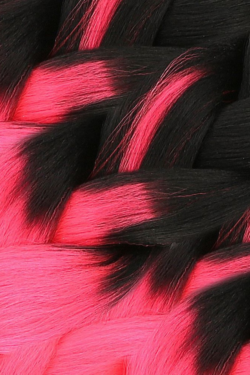Afrika Örgüsü Ve Rasta İçin Sentetik Ombreli Saç - Siyah / Neon Pembe