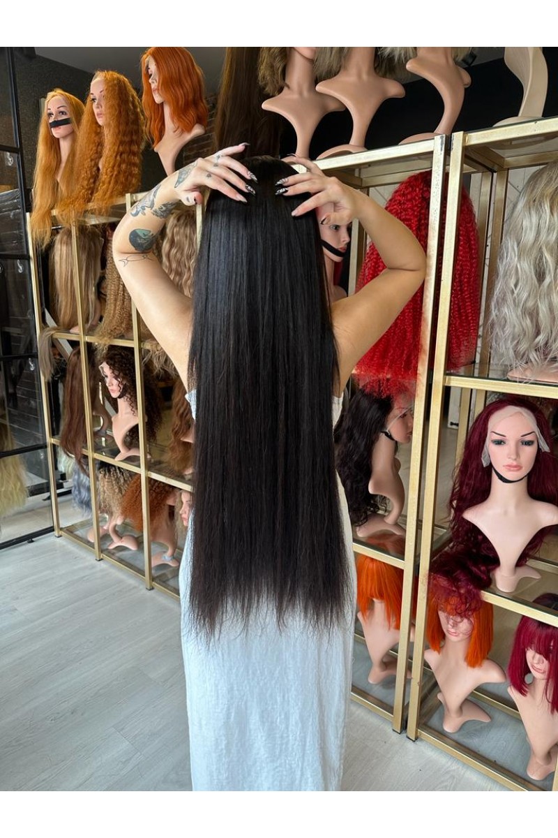 1 metre uzunlukta %100 gerçek saç Dip uç dolu tül peruk