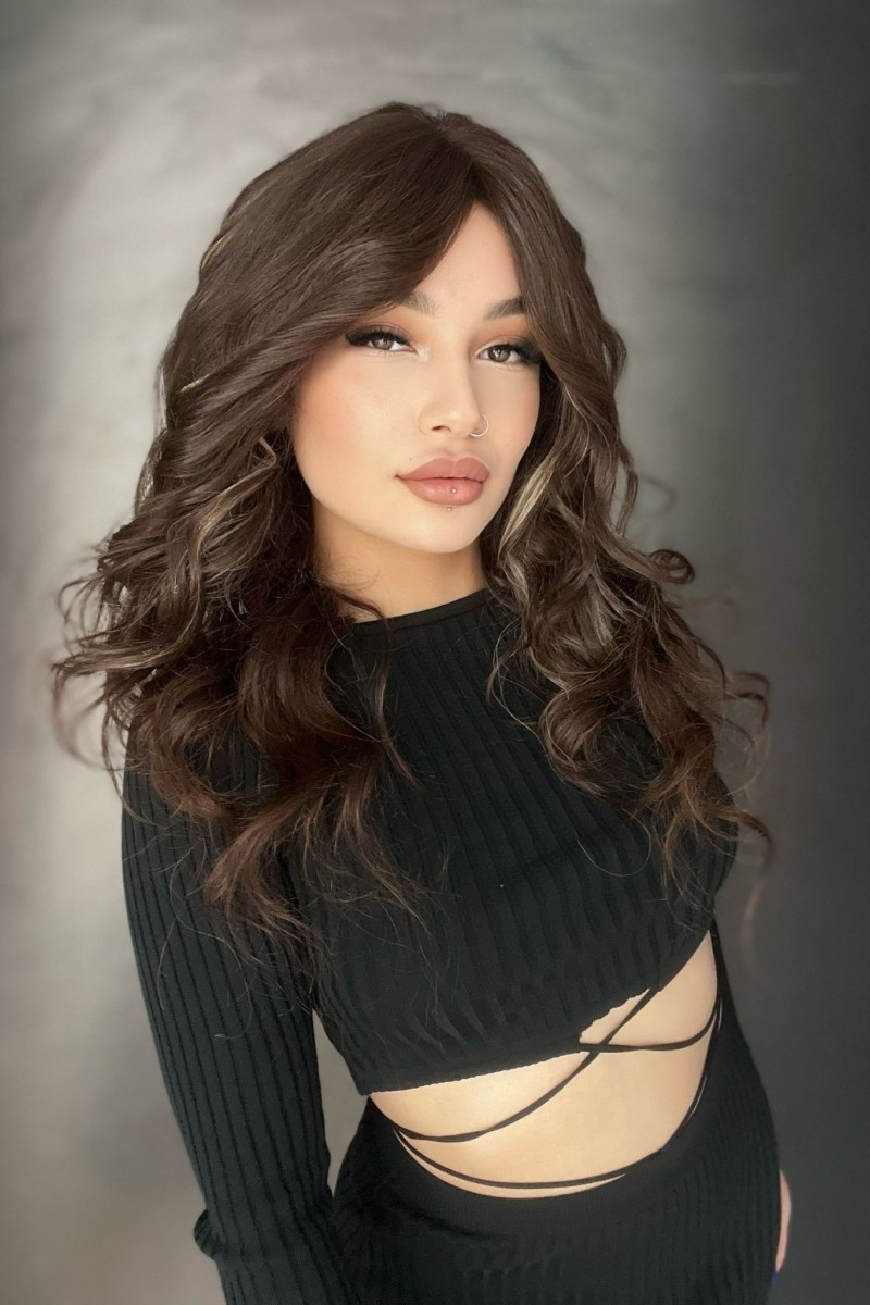 Hafif Röfleli Koyu Kumral Gerçek Saç Peruk 95 