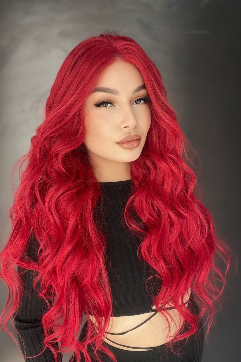 Canlı Kızıl Ekstra Uzun Gerçek Saç Tül Peruk 33
