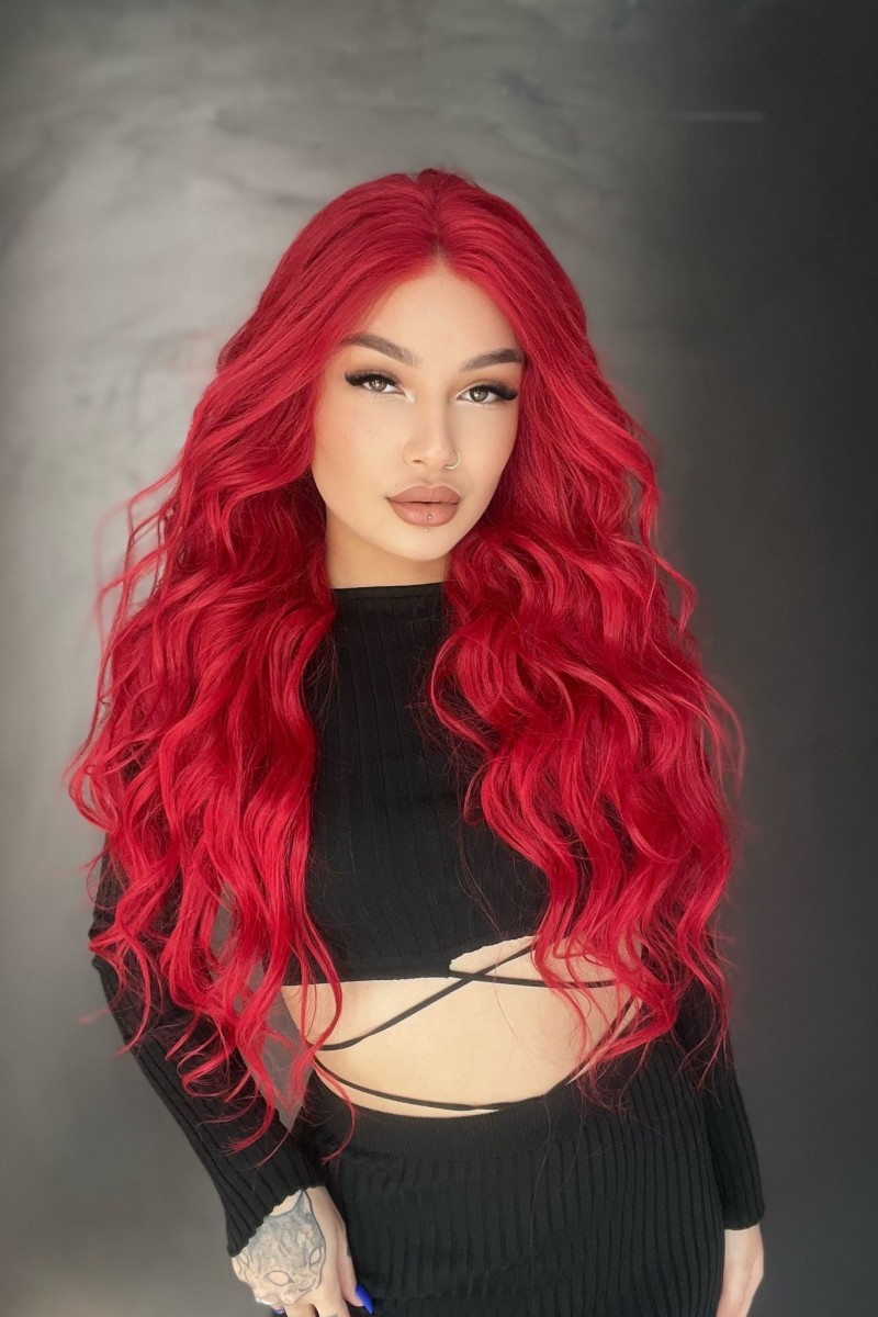 Canlı Kızıl Ekstra Uzun Gerçek Saç Tül Peruk 33