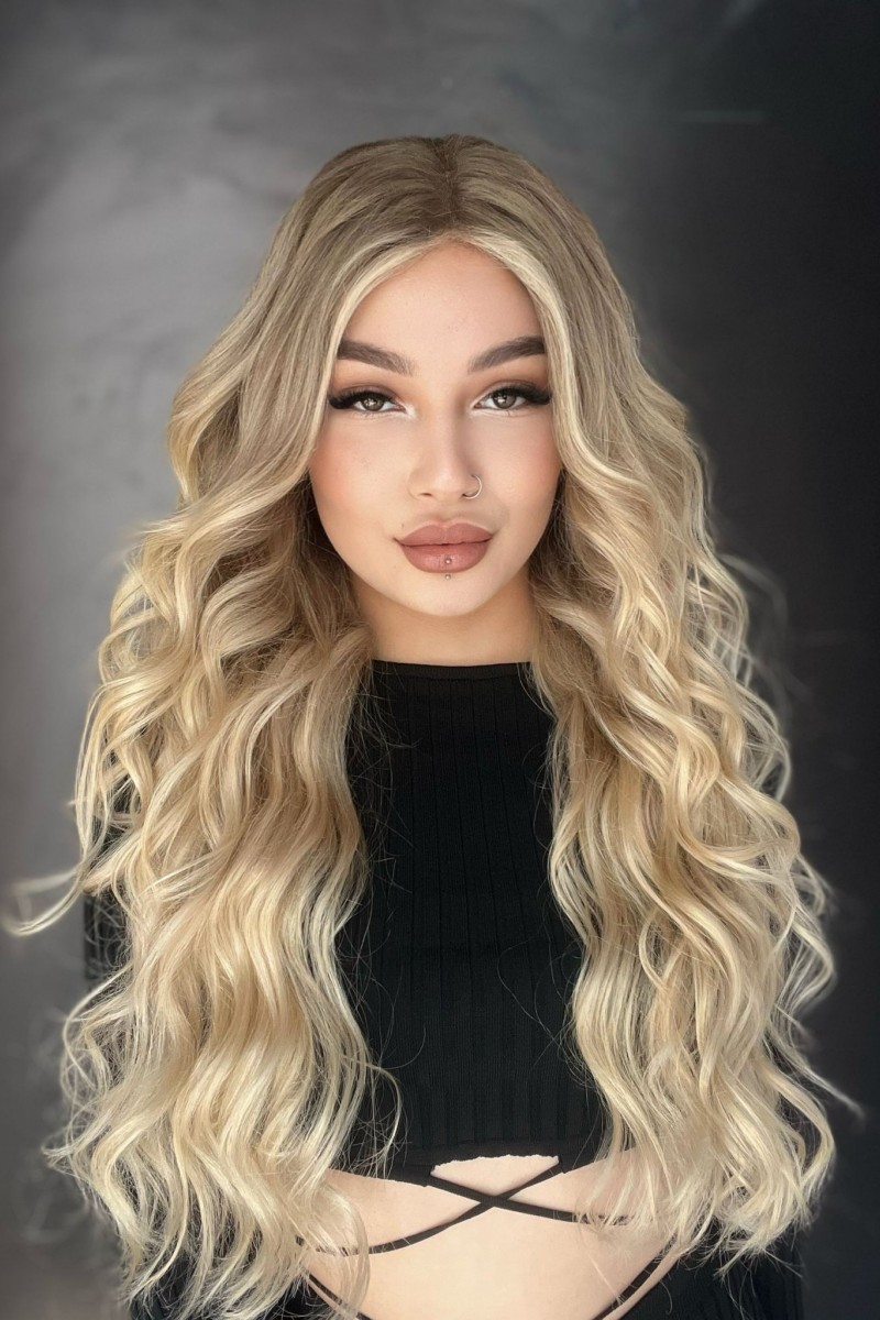 Platin Ombreli Ekstra Dolgun Gerçek Saç Tül Peruk 34