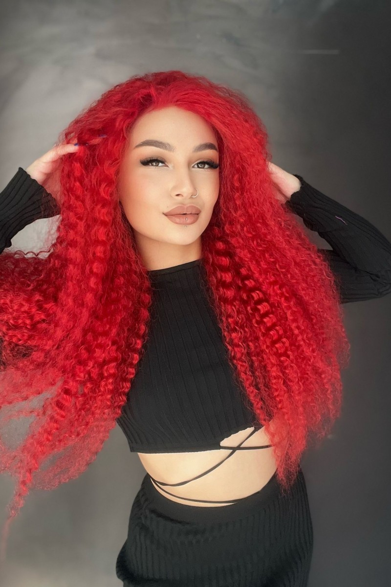 Ateş Kızılı Kinky Afro Gerçek Saç Tül Peruk 35