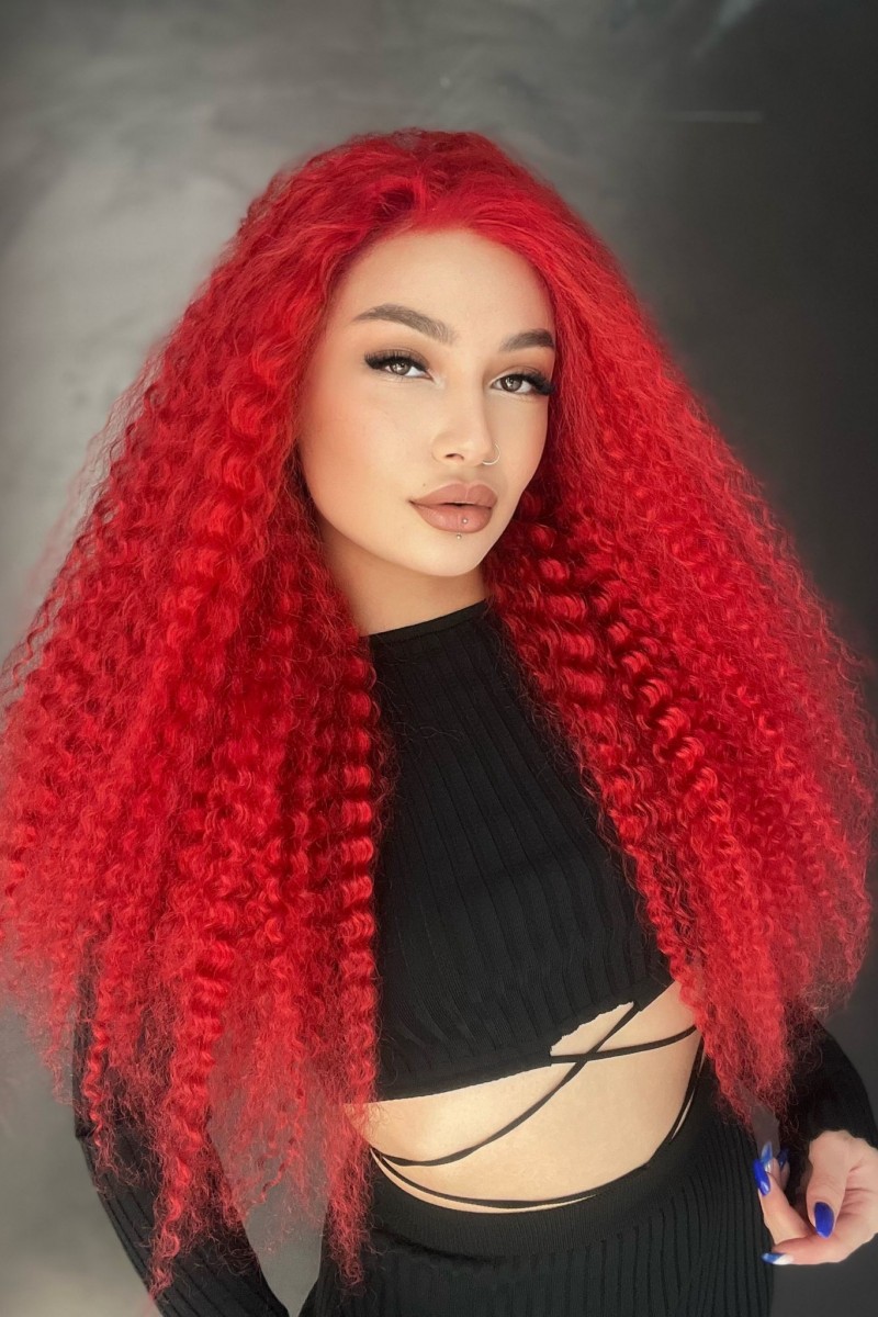Ateş Kızılı Kinky Afro Gerçek Saç Tül Peruk 35