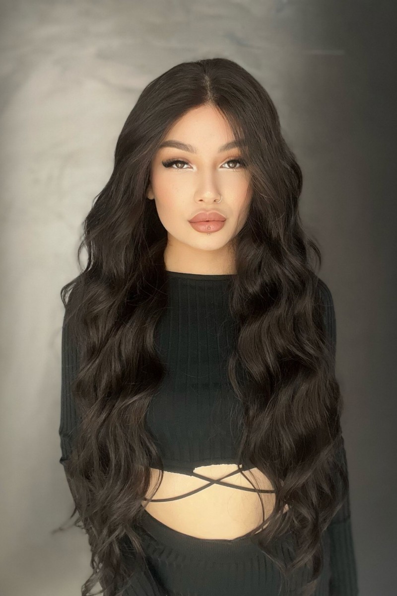 Koyu Kestane Ekstra Uzun Ve Dolgun Gerçek Saç Tül Peruk 42