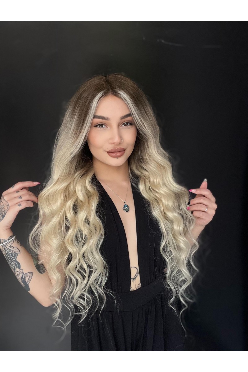 Doğal saç 65-70 cm arasında Ombreli Gerçek Saç Tül peruk Kişiye özel ombreli