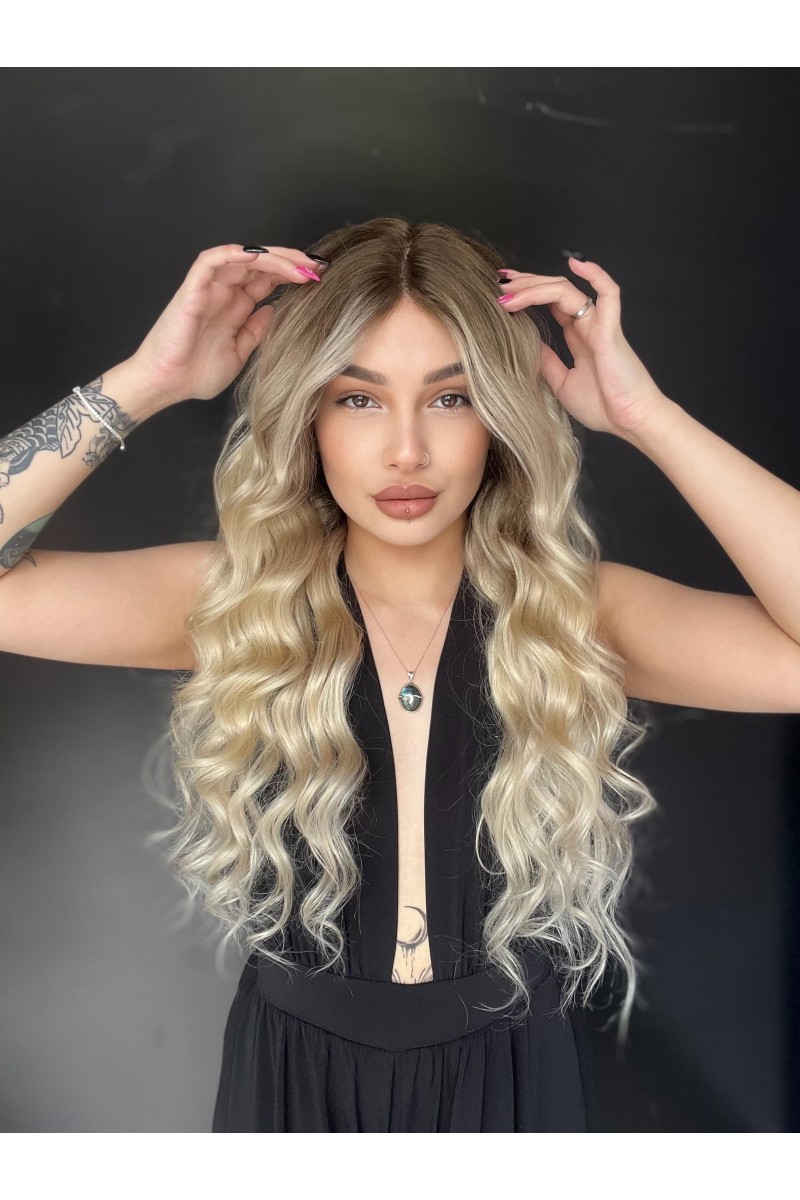 Doğal saç 60 cm Kişiye özel Gerçek Saç Tül peruk Kişiye özel ombreli